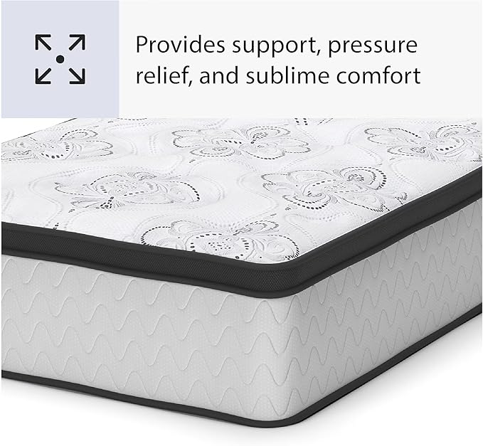 Signature Design by Ashley Twin Size Chime 12 Inch Medium Firm Hybrid Cooling Gel Memory Foam for Pressure Relief, Fiberglass Free, Mattress in A Box