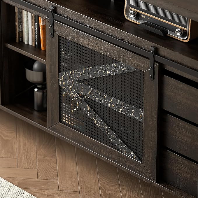 VFK 70 Inch TV Stand for TVs up to 70", Rustic Farmhouse Media Console with Sliding Barn Doors, 6 Drawers, Entertainment Center for Living Room