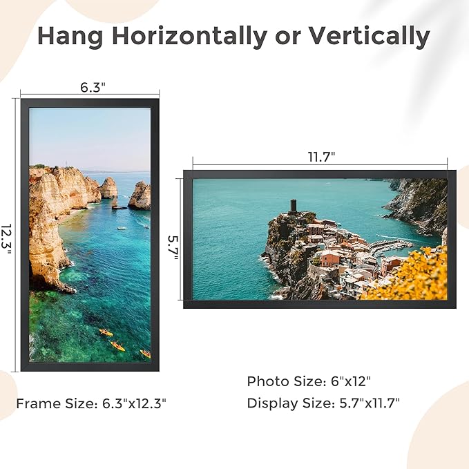 6x12 Metal Picture Frame - Black Aluminum Picture Frames with Real Glass, Wall Mounting Horizontally or Vertically, Simple and Elegant Decor for Wall Gallery Poster Photo 12x6 Frames, Black