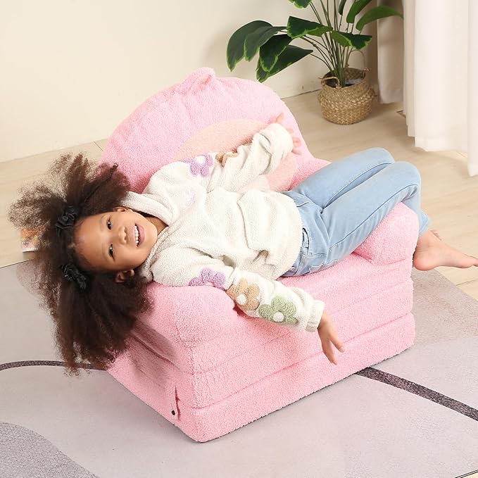 Foldable Kids Sofa, Comfy Rainbow Toddler Couch with Tri Folding Foam Cushions, Comfy Couch for Kid Age 3-6