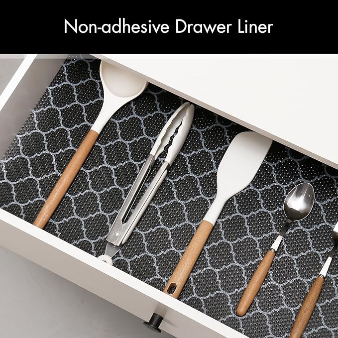 Cooyes Shelf Liner for Kitchen Cabinets – Non-Adhesive Waterproof Drawer Liner – Durable EVA Material Easy-to-Cut Shelf Paper for Refrigerator, Cupboard, Dresser with Modern Pattern