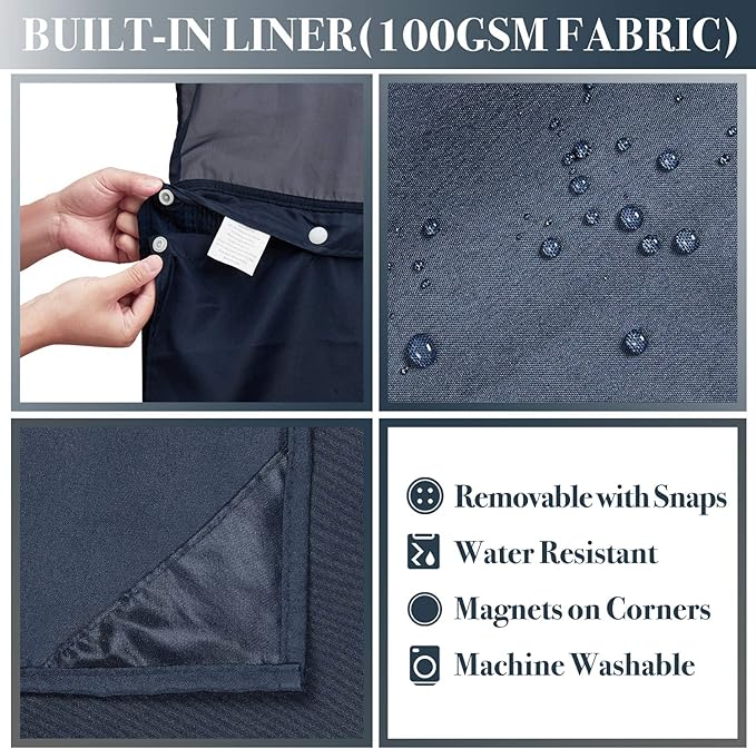 N&Y HOME Extra Long Waffle Weave Shower Curtain with Snap-in Fabric Liner Set, 12 Hooks Included - 71" x 84", Hotel Style, Mesh Top Window, Machine Washable & Water-Repellent - 71x84, Navy Blue