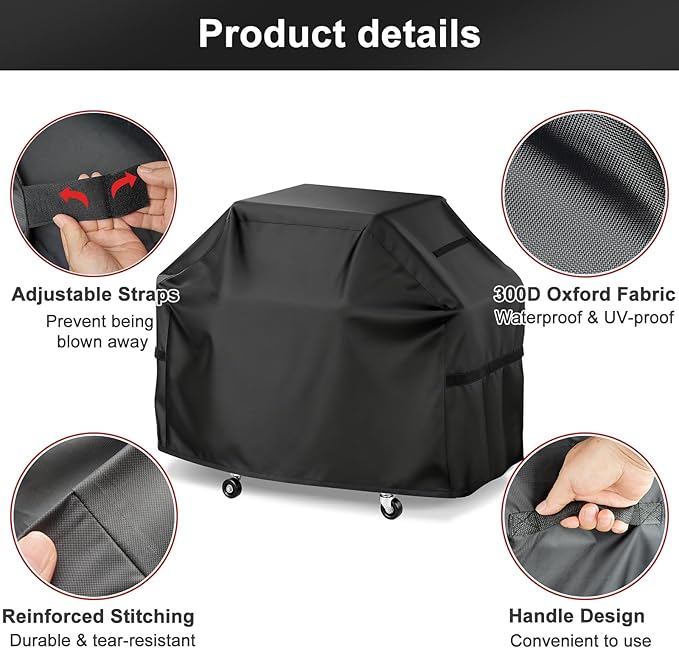 LBTING Grill Cover, 65-inch Heavy Duty 300D Oxford Waterproof Windproof UV Resistant BBQ Gas Grill Cover for Outdoor Barbecue Fit Most Brands Weber, Brinkmann, Char Broil, Holland