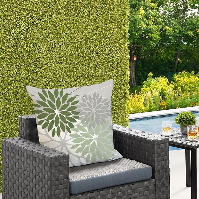 DFXSZ Outdoor Throw Pillow Covers 18x18 Inch Set of 2 Waterproof Spring Summer Geometric Elegant White Green Outdoor Pillow Covers for Patio Funiture Garden Couch 158D18