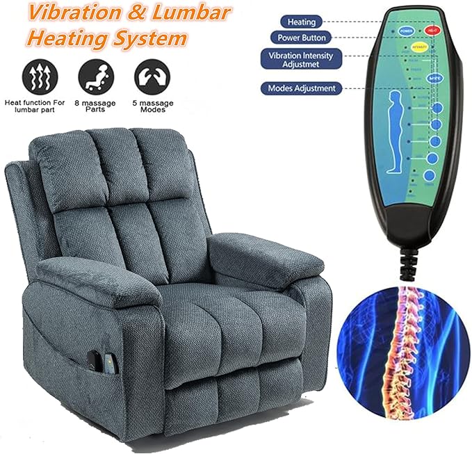 Power Lift Recliner Chairs for Elderly Big Man 400lbs, Oversized Lay Flat Recliner with Heat & Massage, Extended Footrest and Side Storage Cup Holder for Adults Seniors