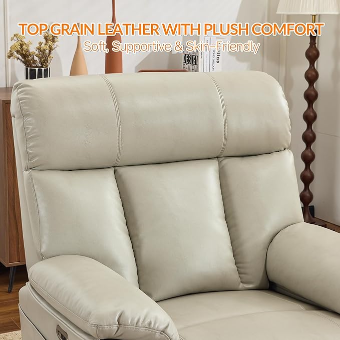 AEDI 450lbs Power Recliner Chair for Big and Tall Adults Oversized Electric Reclining Sofa for Living Room,Extra Wide 27.5” Seat,Extended Footrest,USB Charging(Faux Leather,Gray)