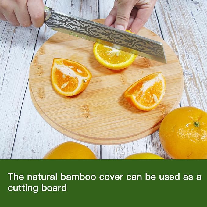 Salad Bowl Set of 3 with Bamboo Wooden Lids, Mixing Bowls Set, Nesting Bowls for Space Saving Storage, Made with Durable Eco-Friendly Bamboo Fiber, Great for Prepping and Serving Food, Black