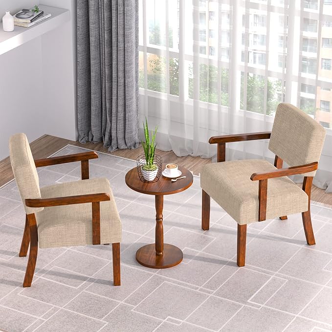 Accent Chair Set of 2 with Table, Living Room Chairs with Soft Seat and Armrests for Living Room Bedroom Reading Room Waiting Room (Beige) (AC01)