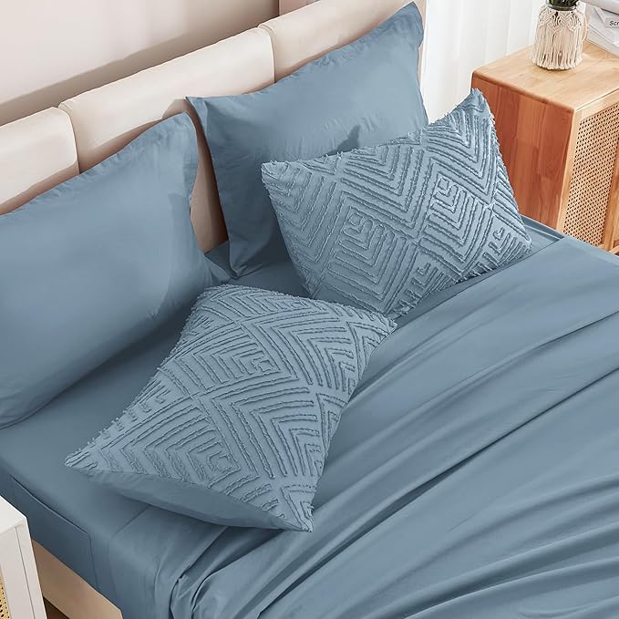 Andency California King Comforter Set Grayish Blue - 7 Pieces Bed in a Bag Cal King Bedding Comforter Sets, Tufted Lightweight Fluffy Bed Set with Comforter, Sheets, Pillowcases & Shams