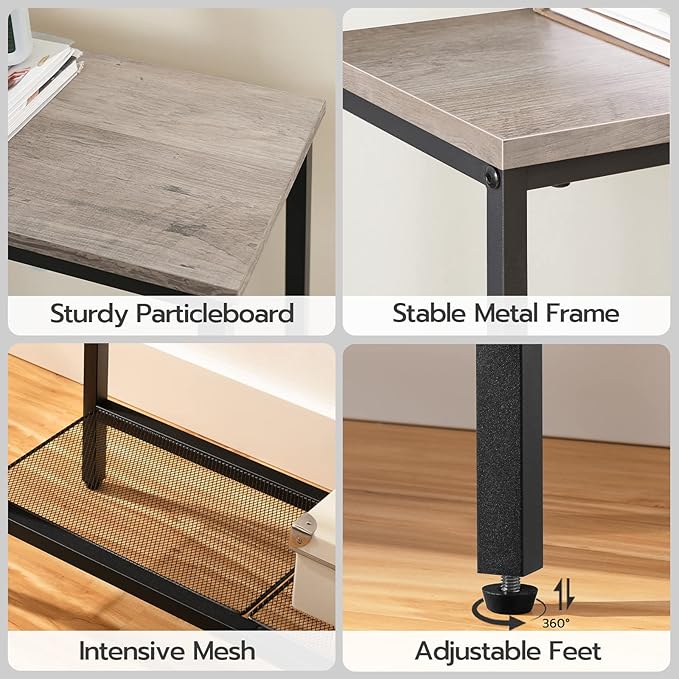 HOOBRO 29.5" Narrow Console Table, Small Entryway Table with Shelf, 2 Tier Thin Sofa Table, Behind Couch Table, Side Table, for Hallway, Living Room, Bedroom, Greige and Black BG74XG01