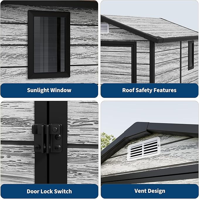 All-Weather Resin Shed with Window, Outdoor Plastic Garden Shed with Lockable Door and Vents, Outdoor Resin Storage Sheds for Tool, Bike, Backyard, Patio