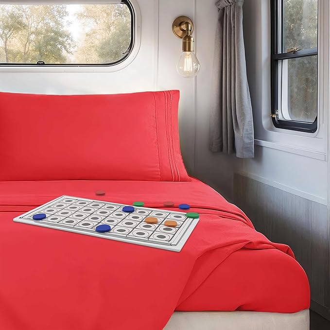 Clara Clark Bed Sheets, Premier 1800 Series 4 Piece RV Queen Sheet Set, Luxury Soft Sheets for RV Bunks, Short Queen - Cherry Red