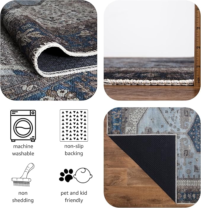 Keen Home Design 6x9 Rug - Machine Washable Area Rug with Non-Slip Backing, Ideal for Living Room, Dining Room, Bedroom - Vintage, Easy Clean, Durable, Low Pile Rug - (6' x 9')