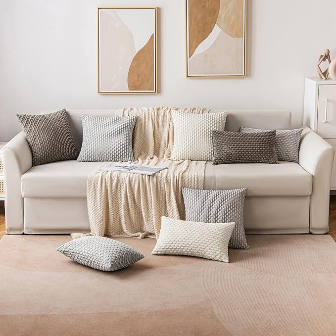 MIULEE Throw Pillow Covers Soft Corduroy Decorative Set of 2 Boho Striped Pillow Covers Pillowcases Farmhouse Home Decor for Couch Bed Sofa Living Room 20x20 Inch Brown