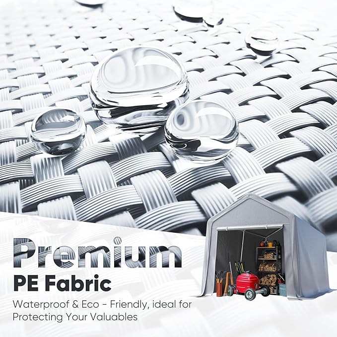 Quictent Heavy Duty 8x12FT Carport Shelter with Roll-Up Mesh Windows & Reinforced Frame, Portable Garage Canopy for Motorcycle Storage, Outdoor Equipment, Patio Furniture Cover - Silver Gray