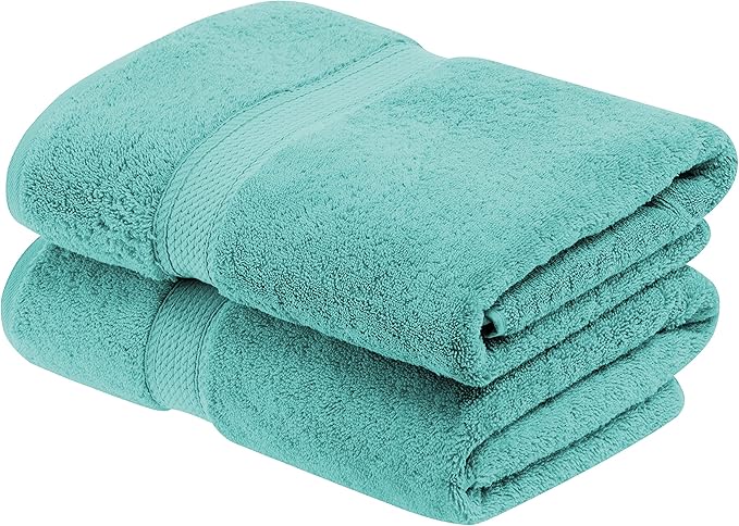 Superior Egyptian Cotton Pile Bath Towel Set of 2, Ultra Soft Luxury Towels, Thick Plush Essentials, Absorbent Heavyweight, Guest Bath, Hotel, Spa, Home Bathroom, Shower Basics, Turquoise