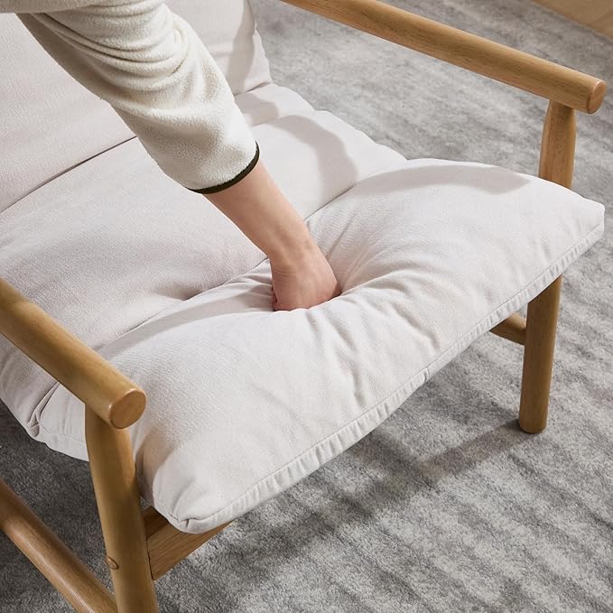 Mid-Century Modern Accent Chair Set of 2 - Solid Wood Lounge Chair with Removable Chenille Cushion, Low Back Reading Chair for Living Room/Bedroom/Balcony, Beige Sofa Chair (Easy Assembly)