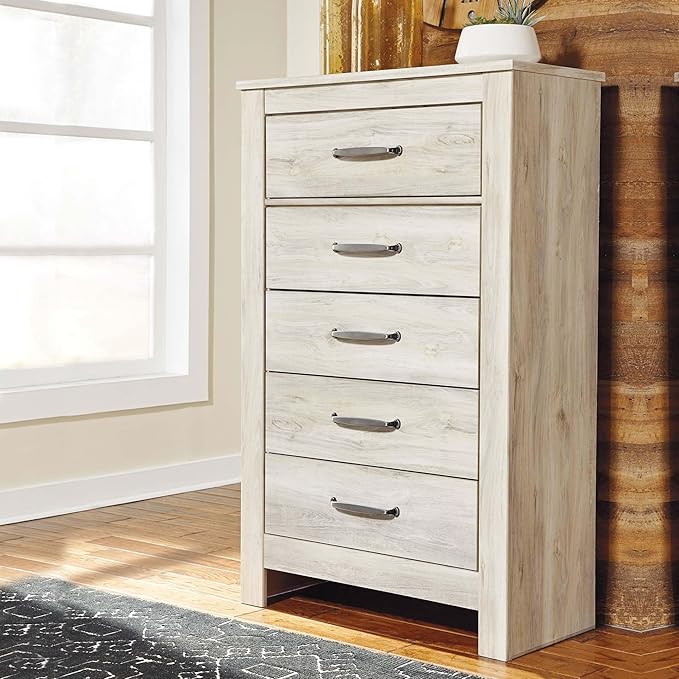 Signature Design by Ashley Bellaby Vintage Farmhouse 5 Drawer Chest of Drawers, Whitewash