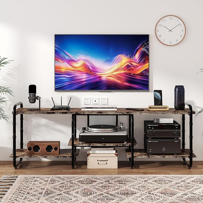 VECELO TV Stands up to 65 Inch,Entertainment Center/Media Console Table with Adjustable Storage Shelves for Living Room/Bedroom,