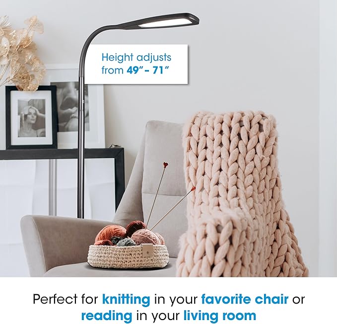 OttLite ClearSun Flex LED Floor Lamp, Touch Activated Controls, Adjustable Neck, Smart Memory Feature, Great for Book Light, Floor Lamps for Living Room, Reading Light, Standing Lamp