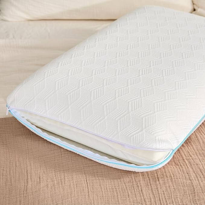 Memory Foam Pillow for Sleeping Queen Size, Medium Soft Bed Pillow with Washable Removable Cover for Back, Stomach,Side Sleepers White 16" x 24"
