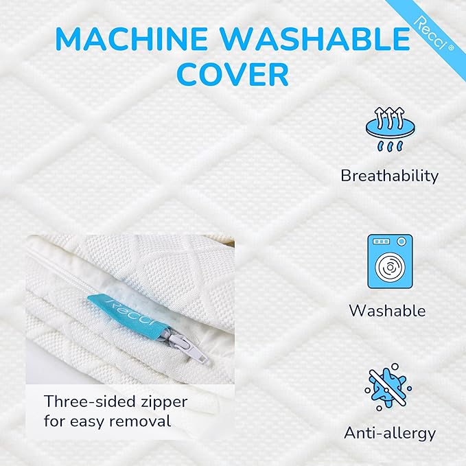 RECCI 2 Inch King Size Mattress Topper, 100% CertiPUR-US Certified Memory Foam, Pressure Relieving, Removable & Washable Cover, Ideal for Back Pain, Easy to Clean, Durable & Multi-Use