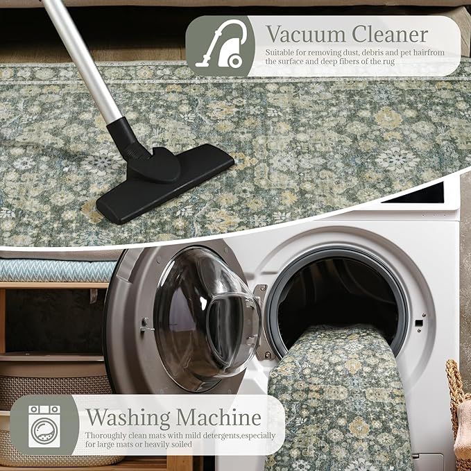 2'x6' Washable Runner Rug Utral Soft Lightweight Vintage Boho Distressed Non-Slip Backing,Low Pile Stain Resistant Farmhouse Rug for High-Traffic Hallway, Kitchen & Laundry