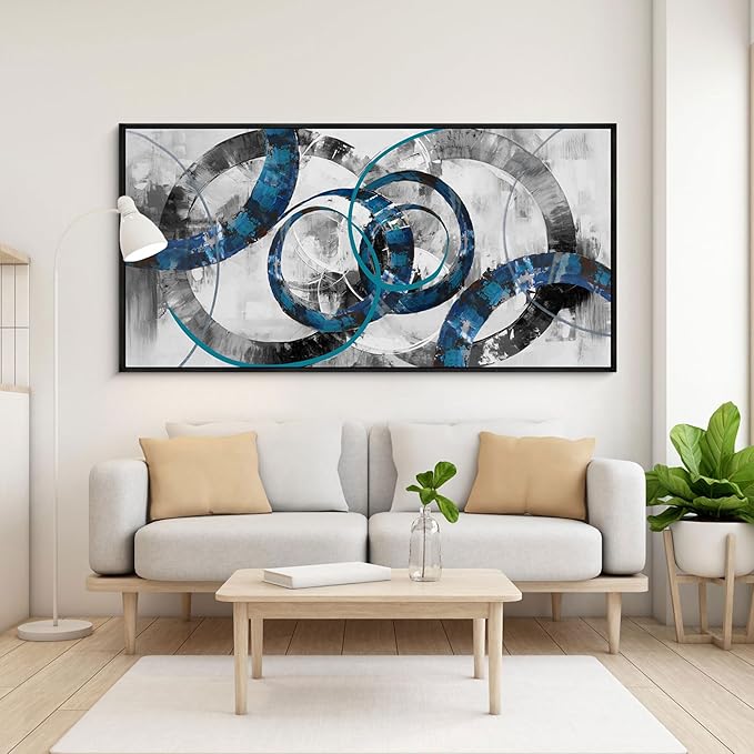 XLSJERST Large Frame Wall Art Blue Abstract Canvas Wall Art - Modern Art Wall Decor Wall Pictures for Living Room Bedroom Office Gray and White Paintings Artwork for Wall Size 29x58 Inches