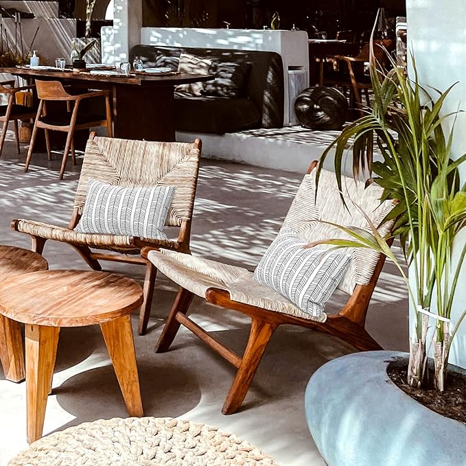 LVTXIII Set of 2 Patio Lumbar Pillows, 12”x20” Fade Resistant Outdoor Lumbar Pillow with Inners, Fluffy Decorative Garden Lumbar Cushions for Home Patio Coach Sofa Use, Herringbone Black White