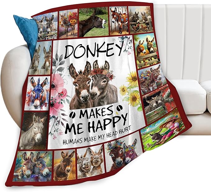 Donkey Blanket Soft Cozy Donkey Plush Throw Blanket Farm Donkey Stuff Decor Warm Lightweight Animal Flannel Fleece Blanket Giftsfor Lover Girls Kids Boys Women Adults Bed Travel 60"x80"