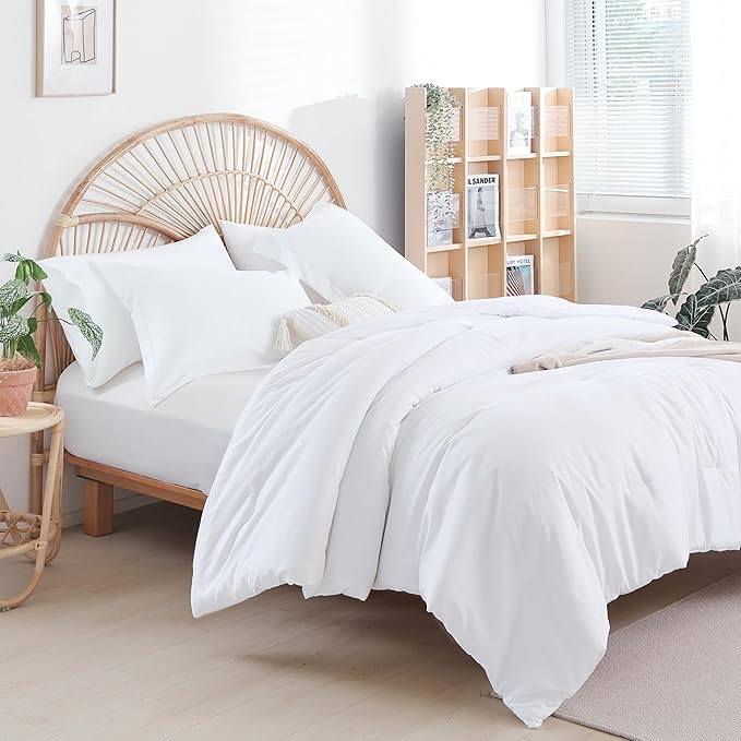 weigelia Twin Comforter Set 5 Pieces White Comforter Set for Women and Men Reversible Bedding Set Ultra Soft All Season（Comforters, Flat & Fitted Sheets, Pillowcases & Shams）