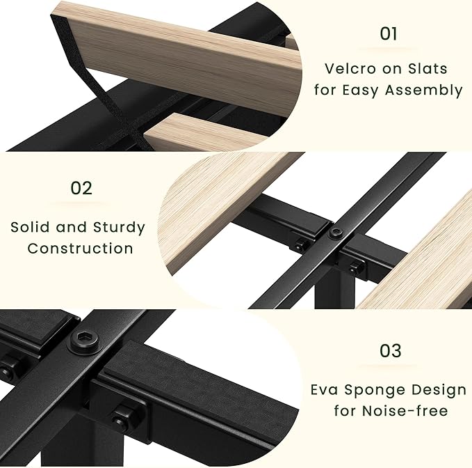 King Size Bed Frame with 4 Storage Drawers and Tufted Headboard Linen Upholstered Platform Bed Frame with Heavy Duty Wood Slats, No Box Spring Needed, Easy Assembly,Black