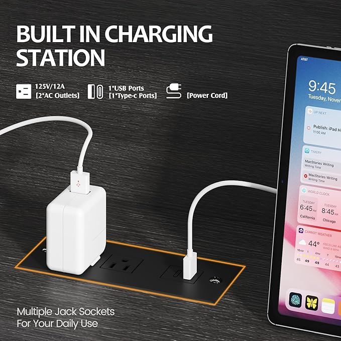 HISOFT Queen Bed Frame with Storage Headboard, Wood Bed with High Storage Bookcase, 4 Drawers & LED & Charging Station,No Box Spring Needed/Noise Free/All-Metal Support, Rustic Grey