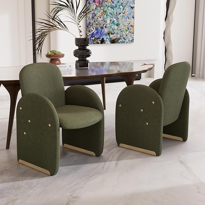 YOUTASTE Oversized Accent Chair for Living Room Bedroom Office, Upholstered Mohair Armchair with Wood Frame and Gold Metal Legs, Mid-Century Modern Comfy Lounge Chair, Green