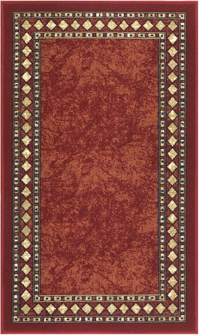Antep Rugs Alfombras Modern Bordered 2x4 Non-Skid (Non-Slip) Low Profile Pile Rubber Backing Kitchen Area Rugs (Maroon Beige, 2'3" x 4')