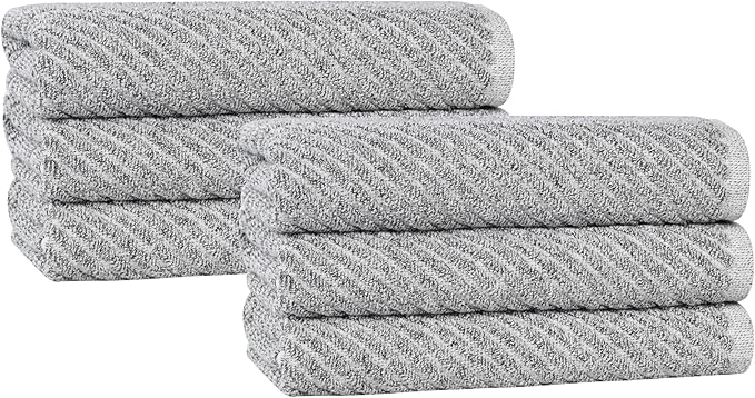 Superior Amelia Viscose Cotton Blend Medium Weight Towels, for Kitchen, Bathroom, Shower, Spa, Plush, Quick Dry, Soft Towels, Bath Essentials, Ribbed Design, Absorbent Hand Towels, Set of 6, Charcoal