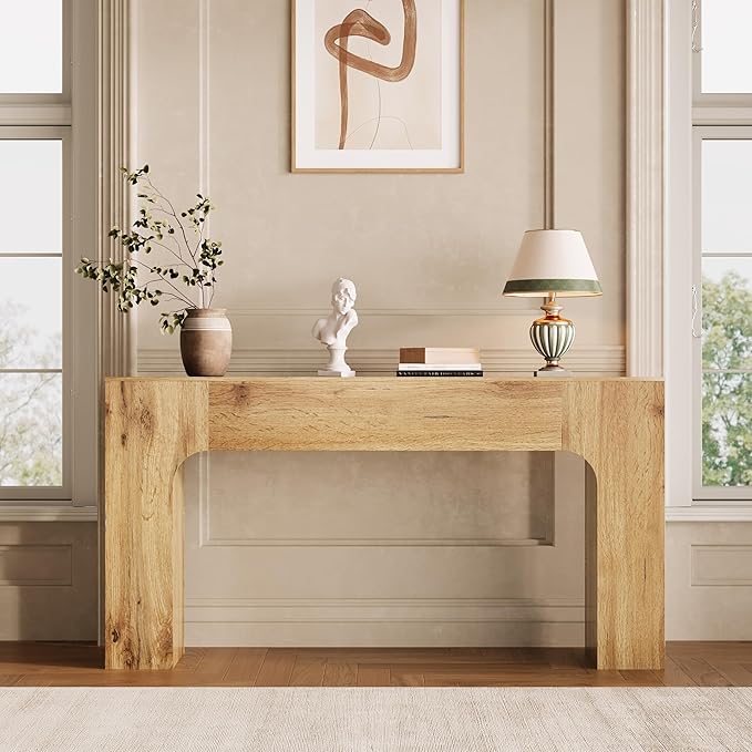GarveeHome 63 Inch Farmhouse Console Table, Narrow Wood Entryway Sofa Table Behind Couch, Slim Rustic Hallway Furniture for Living Rooms, Foyers & Apartments, Oak