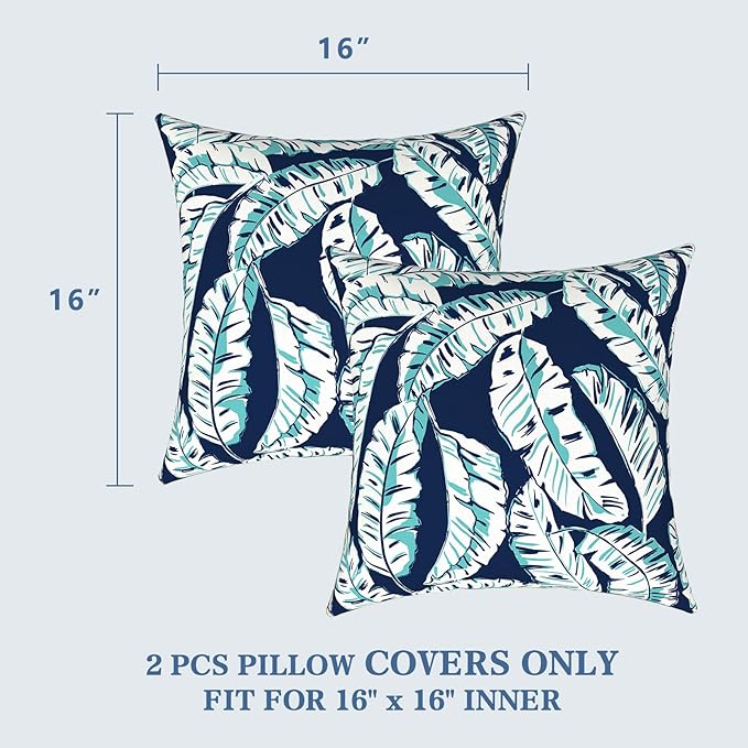 LVTXIII Outdoor Throw Pillow Covers 16 x 16 Inch, Covers ONLY Modern Cute Pattern Decorative Square Toss Pillow Case Pack of 2 for Home Patio Garden Sofa Bed Furniture, Baltic Palms White