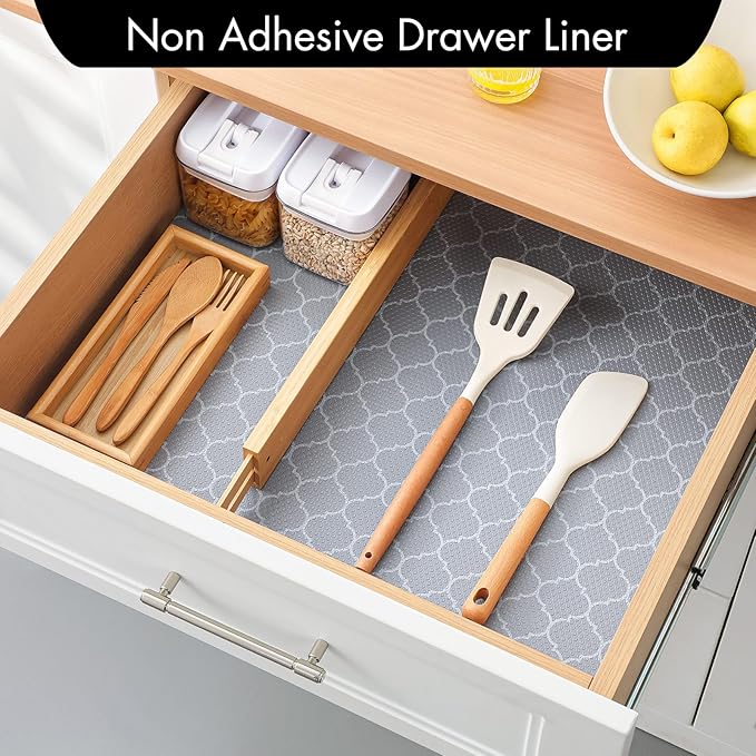 Cooyes Shelf Liner for Kitchen Cabinets – Non-Adhesive Waterproof Drawer Liner – Durable EVA Material Easy-to-Cut Shelf Paper for Refrigerator, Cupboard, Dresser with Modern Pattern