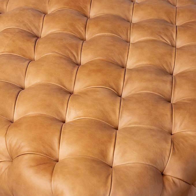 POLY & BARK Turin Ottoman with Wood Legs in Cognac Tan