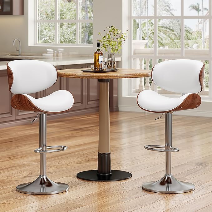 Bar Stools Modern Swivel Bar Chairs, Barstools Counter Height with Backrest for Bar, Kitchen, Dining Room White