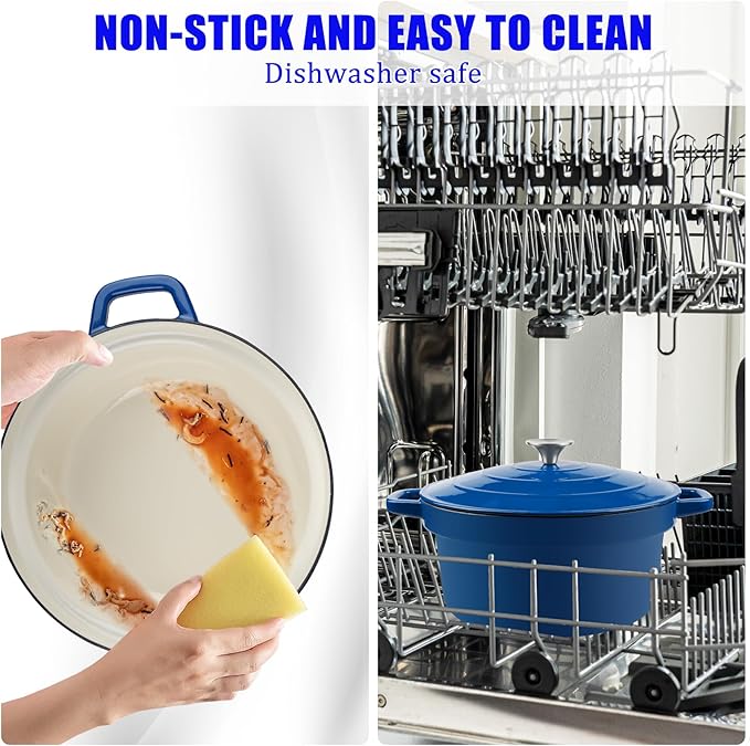 CUKOR 7QT Dutch Oven Pot With Lid, Enameled Cast Iron Dutch Ovens for Sourdough Bread Baking, Non-Stick Ceramic Dutch Oven Cooking Pot, Oven Safe, Blue (10 Pcs Bread Paper Liners)