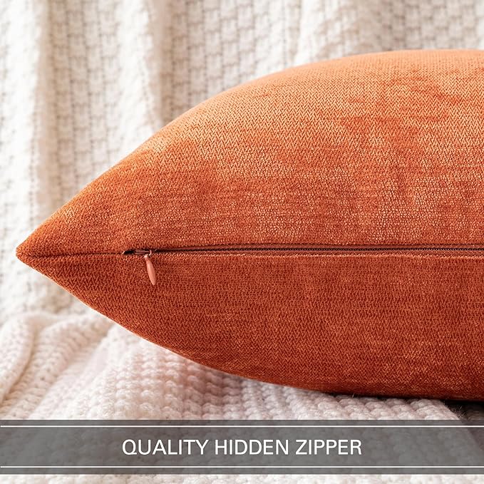 MIULEE Pack of 2 Fall Burnt Orange Decorative Pillow Covers 18x18 Inch Soft Chenille Couch Autumn Throw Pillows Farmhouse Cushion Covers for Home Decor Sofa Bedroom Living Room