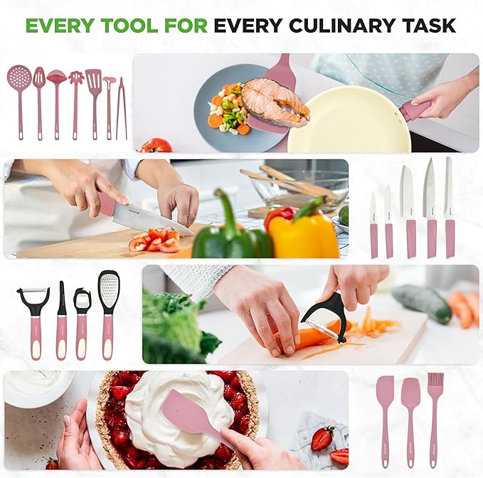 NutriChef 54-Piece Kitchen Cookware Set – Complete Non-Stick Ceramic Pots and Pans Set with Utensils, Bakeware, and Knife Set, Gas, Electric & Induction Compatible, Blush Pink Kitchen Essentials