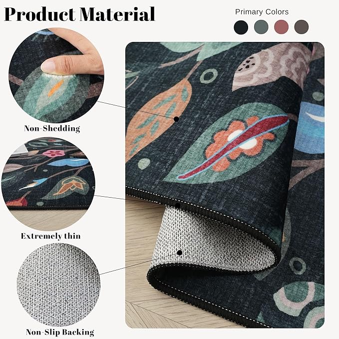 Runner Rug for Kitchen Rug Non Slip 2'x6' Washable Rugs Floral Tree with Rubber Backing Bohemian Soft Carpet Runner for Kitchen, Laundry, Bedroom, Bathroom, Green