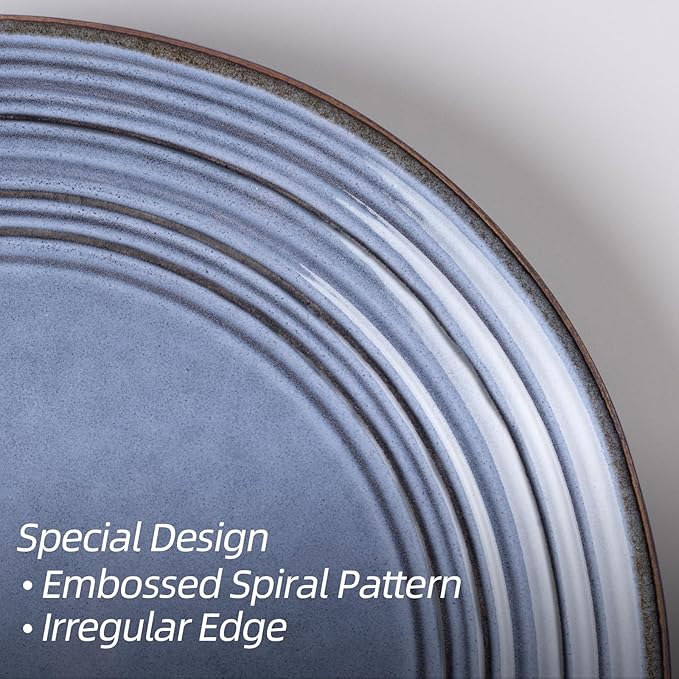 Famiware Plates and Bowls Sets 12-Piece Stoneware Dinnerware Sets, Dishes Set for 4, Hand-made Reactive Glaze Dish Set, Twilight Series, Blue