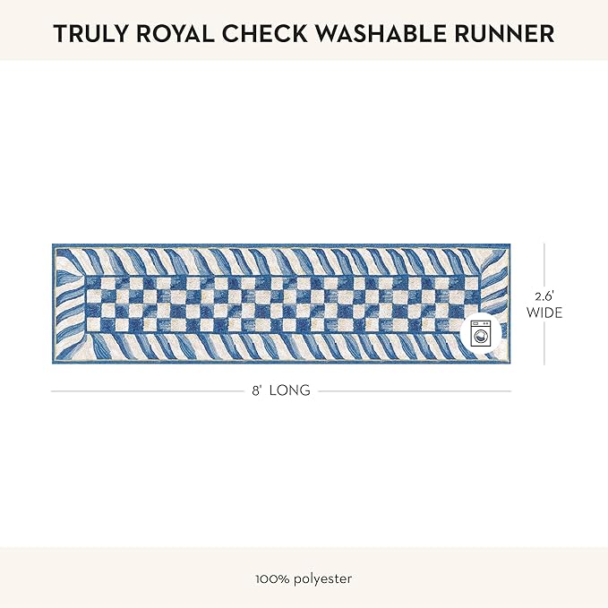 MACKENZIE-CHILDS Washable Rug, Decorative Indoor Rug, 2'6" x 8' Runner, Truly Royal Check