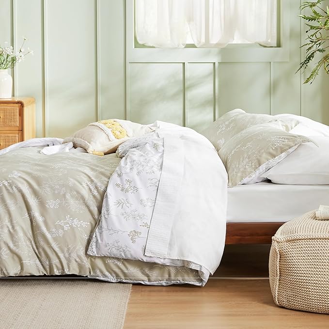 Bedsure Twin/Twin XL Comforter Set - Linen Bed Set, 2 Pieces Cute Floral Bedding, 1 Soft Reversible Botanical Flowers Comforter and 1 Pillow Sham