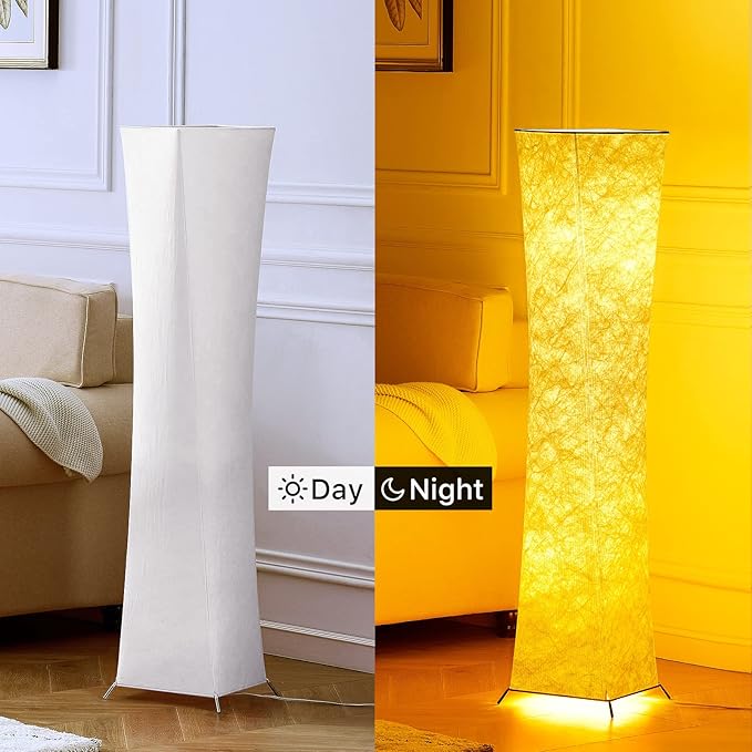 chiphy Floor Lamp, Dimmable 52" (M) Tall Standing Lamp, 3 Levels Adjustable Brightness 12Wx2 LED Bulbs, Column Floor Light w/White Fabric Shade, Home Decor for Living Room, Bedroom