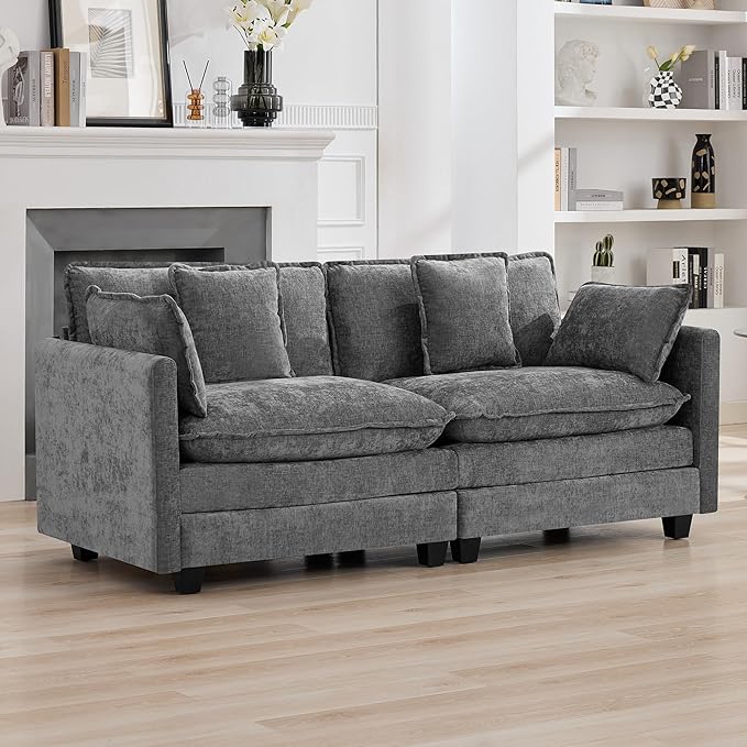 76'' Cloud Deep Seat Loveseat, Upholstered Chenille Modular 2-Seats Sectional Sofa Couch, Modern Comfy Settee Loveseat for Living Room Set, Small Apartment, Grey